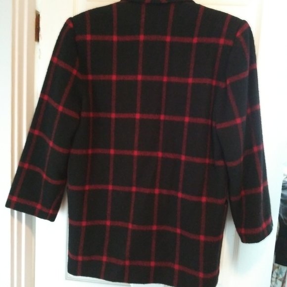 Vintage 80's Wool Plaid Double-Breasted Jacket with Shoulder Pads, Size S - Picture 3 of 4